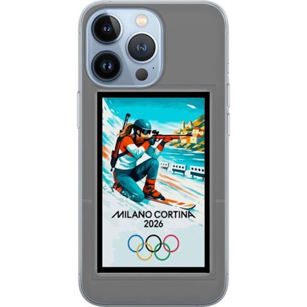 Yhteensopiva Puhelinkuori Apple iPhone 13 Pro Retrojuliste Cortina Milano 2026 vuorilla, talviurheilijoilla, italiankoloreilla, Milanon tuomiokirkolla