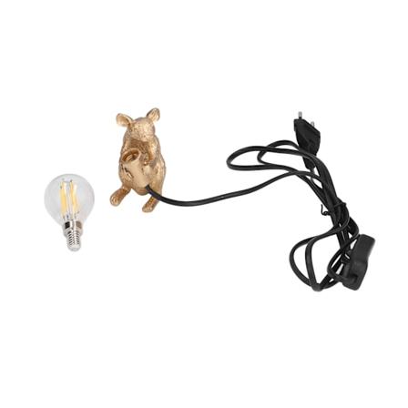 Moderne harpiksmuselampe E12 Kreativ skrivebordsdekorasjon Dyrelampe for soverom Stue 110‐220V Gull EU-plugg