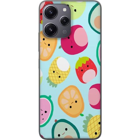 Kompatibelt Mobildeksel til Xiaomi Redmi 12 Mønster av kawaii-frukter som jordbær sitron ananas og avocado på lyseblå bakgrunn
