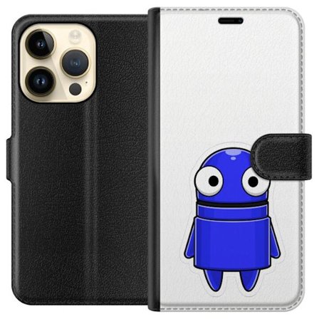 Kompatibel Tegnebogsetui til Apple Apple iPhone 15 Pro Blå tegnet karakter med store øjne og et venligt udtryk i minimalistisk design