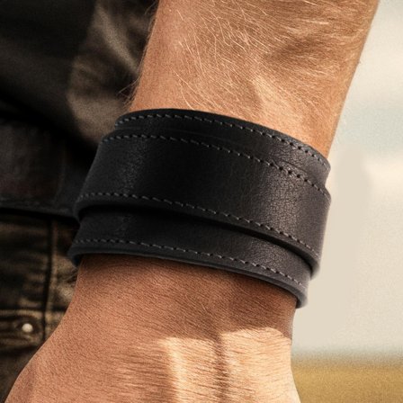 Gladius | Pulsera de hebilla de cuero de búfalo de grano completo negra para hombres - Pulseras anchas