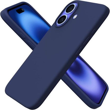 iPhone 16 Cover 6.1", Tyndt Flydende Silikone 3 Lag Fuld Dækning Blød Gel Gummi 16 Mobilcover Etui 6.1 tommer - Marineblå