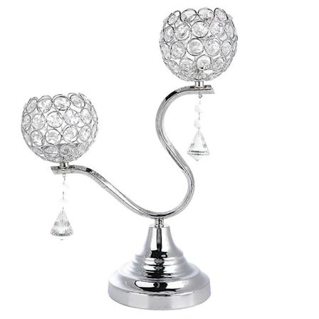 Krystal Lysestager Sofabord Dekorativt Midtpunkt Lysestage til Bryllup (Sølv)