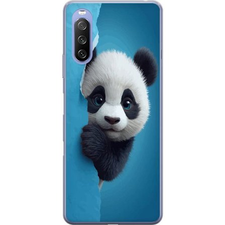 Yhteensopiva Puhelinkuori Sony Sony Xperia 10 III Lite Söpö panda, joka kurkistaa paperin läpi pehmeässä 3D-kuvituksessa