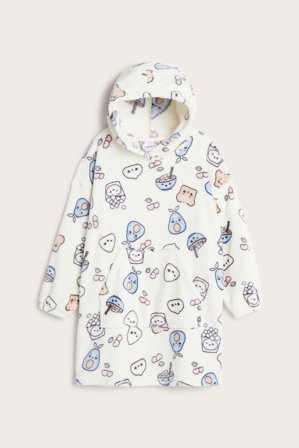 Kappahl | Bluza z kapturem, we wzory, z polaru | Offwhite