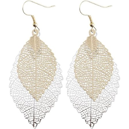 14K Guldpläterade Dubbla Lager Ihåliga Ut Trädblad Form Kroköra