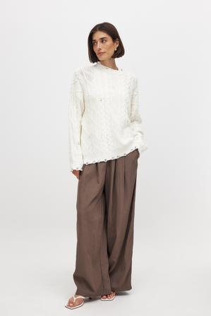 NA-KD Crinkled Elastic Waist Wide Leg Trousers - Utsvängda byxor - Brun - EU 32