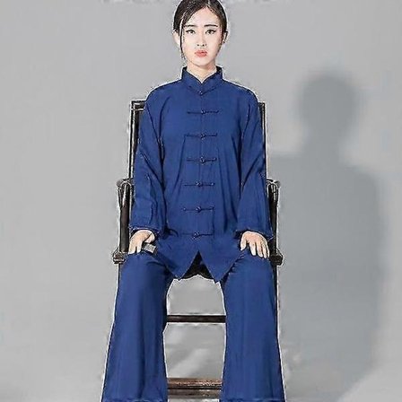 Blød Bomuld Tai Chi Kung Fu Wushu Kampsportsuniform med Wing Chun Jakke og Bukser blå