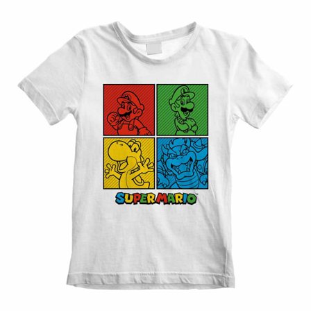 Super Mario Barn/Barn Kvadrat T-shirt 3-4 år Vit/Grön