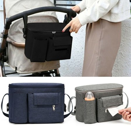 Förvaringsväska för barnvagn med mugghållare, Grå[JSR]