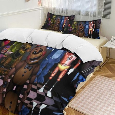 SQ357 Five Nightat Freddy Quilt Sæt Tykkere Blødt 3 Dele Sengelinned Sæt Helårs Dynebetræk med 2 Pudebetræk til Voksne Kvinder Piger Teenagere 