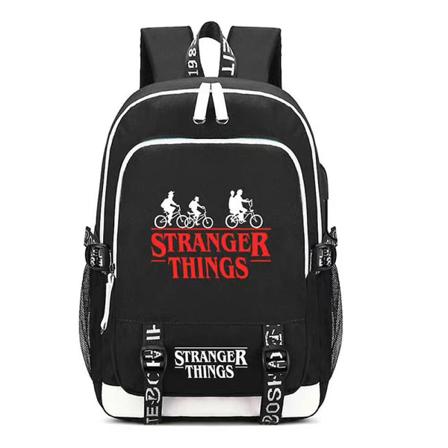 Stranger Things Rygsæk med stor kapacitet Justerbar skoleelev-rejserygsæk Usb-opladningstaske Black