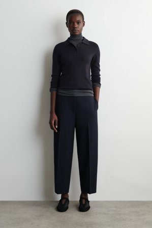 COS Women's Wool-Blend Barrel-Leg Trousers in Navy