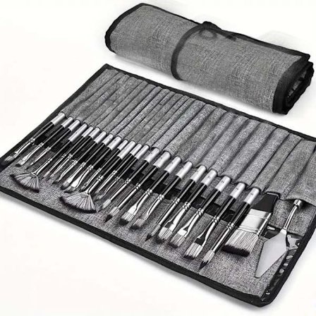 Akrylmaling Pensler 25 stk. Oliemaling Pensler til Akryl Olie Akvarel Maling Pensler til Akrylmaling med Lærreds Penselæske