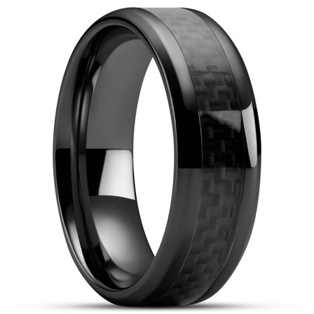 Hyperan | 8 mm Sort Titanium Ring med Kulfiber Indlæg til mænd - Titanium Ringe