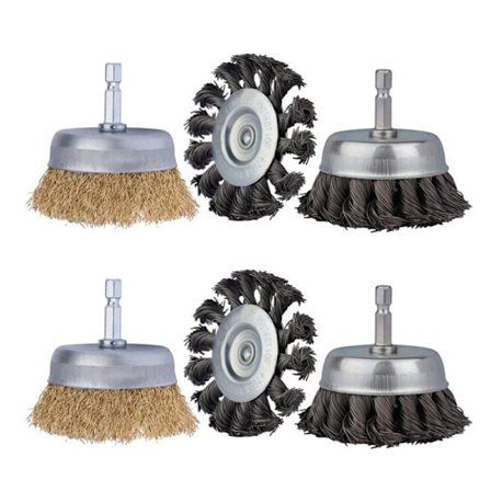 Porakoneen teräsharjasarja, ruosteenpoisto, puhdistus, kiillotus, kierretty hiiliteräsharja, 6 kpl (kuusiokolovarsi)