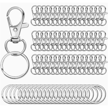 100-pakning nøkkelringer i bulk for nøkler og håndverk, sølvmetall nøkkelringer for ryggsekker og kjæledyrmerker, dekorativt nøkkelringtilbehør