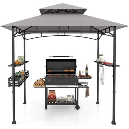 Grill Gazebo 242x153 cm COSTWAY-2 Nivå tak-2 sidohyllor-Förvaringskorg-Fjädringskrokar-Flasköppnare