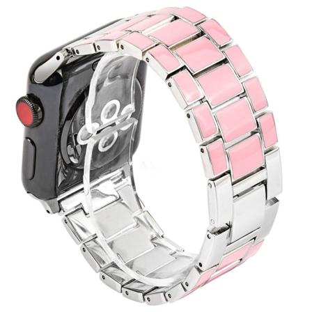 Apple Watch (45mm) 3 pärlor modernt klockarmband - Rosa / Silver multifärg