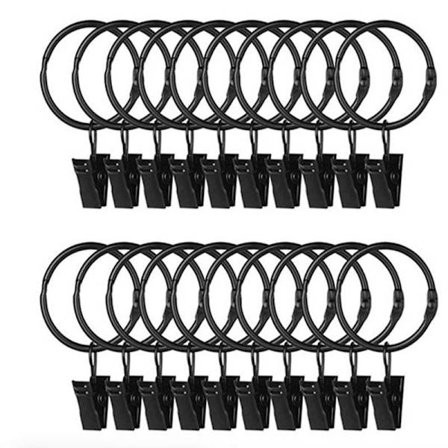 INF Gardinringe med klemmer sort 20-pak
