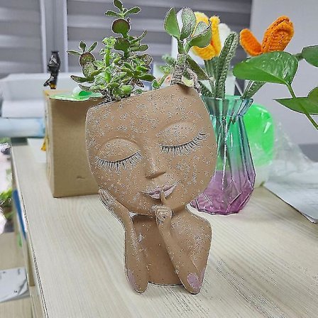 Dame Ansigt Plantepotte, Hoved Plantepotter, Pige Hoved Blomsterpotte, Søde Ansigter Plantepotte, Kvindelig Statue Blomsterpotter, Kunst Resin 