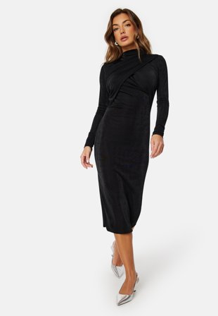 VILA Verona Funnel Neck Mid Dress Black Klær