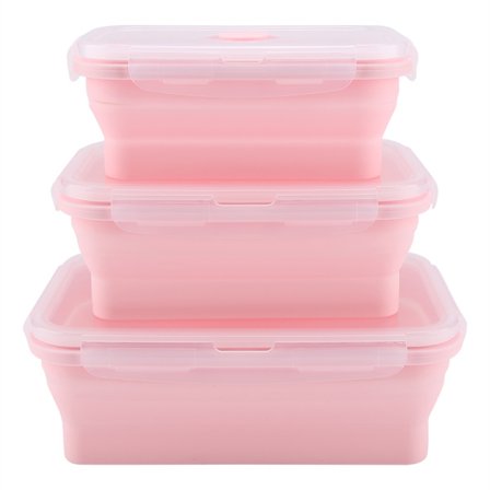 Bærbar Rosa Sammenleggbar Mikrobølgesikker Matboks i Silikon