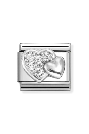 Symbols 925 Sterling Silver and CZ Raised hearts and white CZ