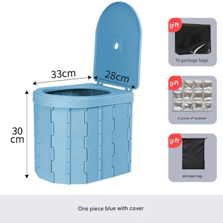 Bærbar toalett for camping, bærbar sammenleggbar toalett med lokk, vanntett porta potte, bil RV telt toalett bøtte toalett potte blå