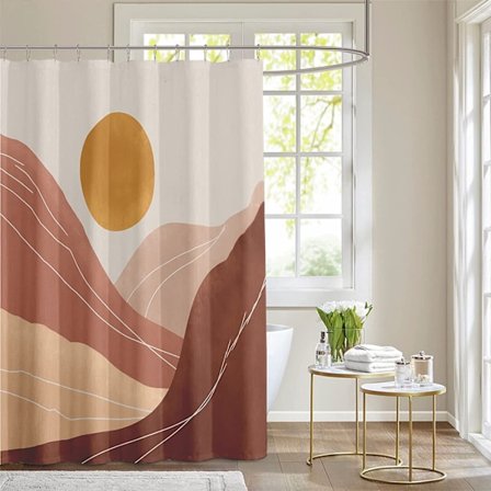 1 kpl Auringonnousukuvioinen suihkuverho, hometta hylkivä, vedenpitävä