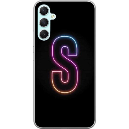 Kompatibelt Mobildeksel til Samsung Samsung Galaxy A34 Neonbokstav S i lysende rosa og blå toner mot mørk bakgrunn, stilig bokstavkunst med retrofut