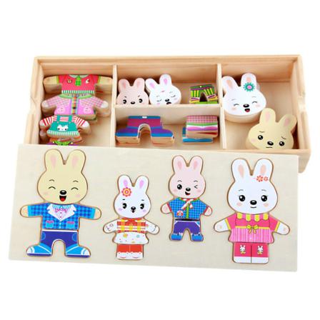 Cartoon 4 Rabbit Bear Dress Changing Puzzle Trä