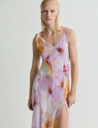 Mango Floral-Print Dress With Asymmetrical Straps - Pink - XS