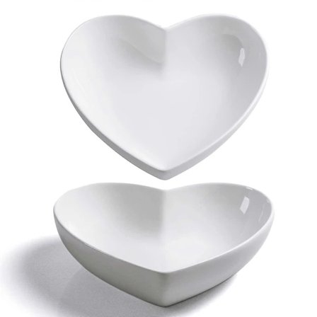 Large Heart Shaped Bowls 2pcs Porcelain White Heart Bowl For Desserts/Salad/Fruit/Pasta Or Romantic Dinner, 23cm