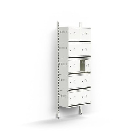 Shoe cabinet ENTRY, basic wall unit, 10 metal doors for labels, 1800x600x300 mm, white