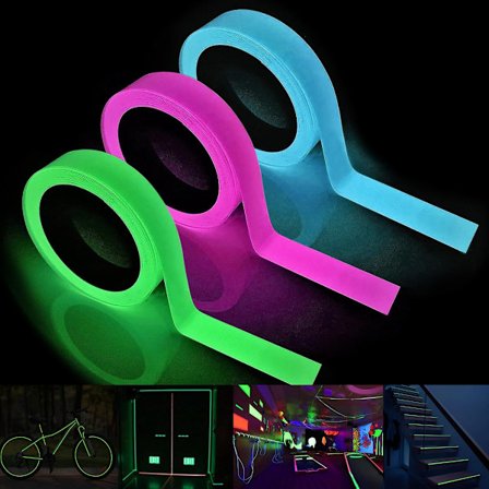 Fluorescerende selvklæbende tape, 5M*2CM selvlysende tape, reflekterende tape, til scene, garage, trappedekoration (3 stk) 20mm*5m