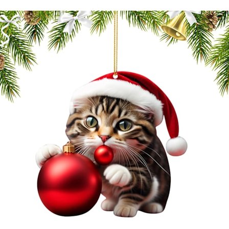 Sød Katte Julepynt, Akrylpynt, Juletræspendant, Kæledyrsgave, Julepynt, Gaveidé til