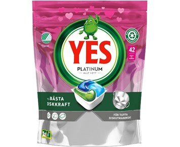 YES Platinum Pink 42ct - Yes Platinum allt i ett diskmaskintabletter, 42 st