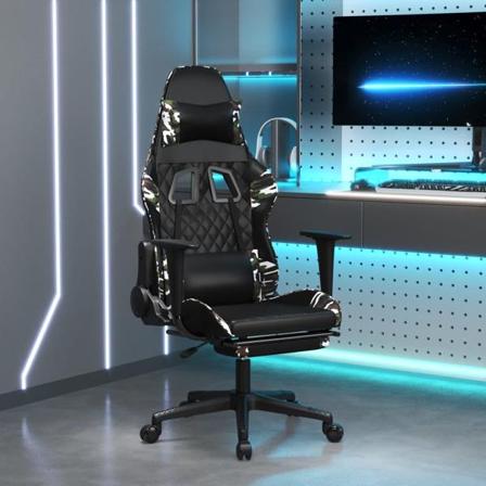 Vidaxl Gamingstol Med Massage Och Fotstöd Svart Kamouflage Konst Grön