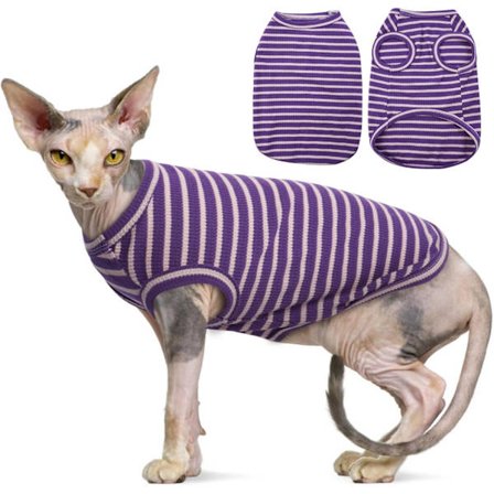 1 stk. Katte Tøj, Stribet Killing T-shirts Ærmeløs, Pullover Katte Trøjer, Kæledyr Sommer Tøj til Små Hunde Lilla