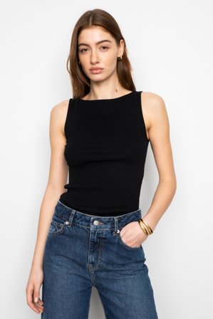 CAMILLA PIHL - Peggy Rib Boatneck Top - Black SizeM