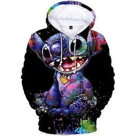 Barn Lilo Stitch Trykte Tegneseriegensere med hette Topper Høstjakker (6-7 år Regnbue Stitch)