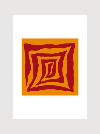 Poster med abstrakt sprialmönster i rött på orange | Kunstary.com, 40x50 cm