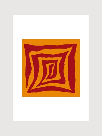 Poster med abstrakt sprialmönster i rött på orange | Kunstary.com, 70x100 cm