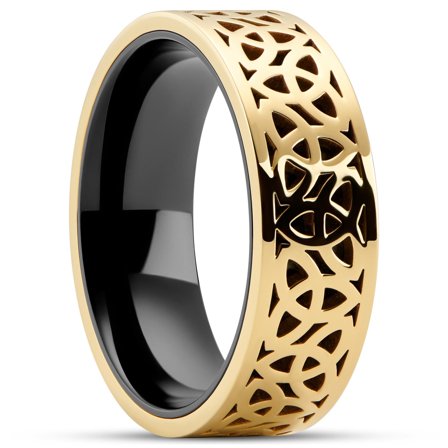 Hyperan | 8 mm Gold-tone Titanium Celtic Knot Ring for Men - Titanium rings