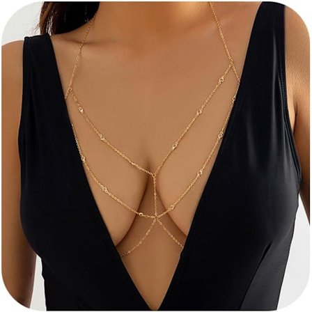 Kultainen vyötäröketju - Muodikas vyötäröketju kuulla, perhosstrassilla ja kerroksellisella designilla B1 - 1 kpl rintaliiviketju - kulta