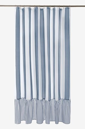 Jotex - Bruseforhæng Flæset Gråblå/hvid - ANDREA - Køb Badeforhæng hos Jotex