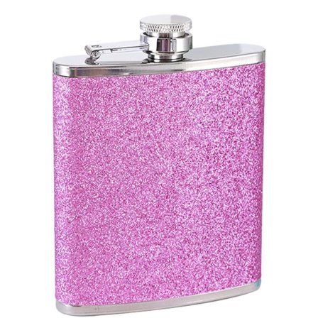 Hip flask i rostfritt stål med färgglitter för 6 personer. Lila