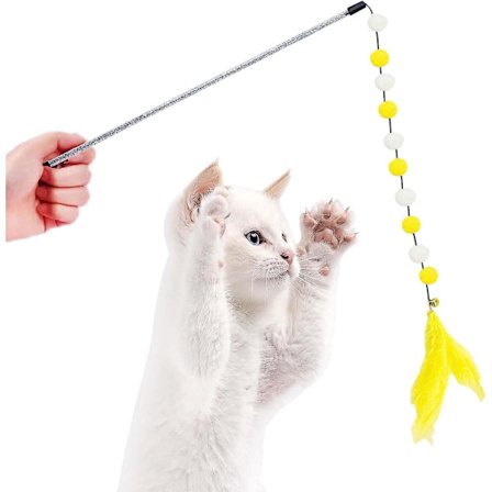 Katt Teaser Wand - Katt Wand Leksaker För Inomhuskatter Med Naturlig Fjäder, Roliga Interaktiva Katt Fjäderleksaker För Inomhuskatter, Jaga, Träna(Gul