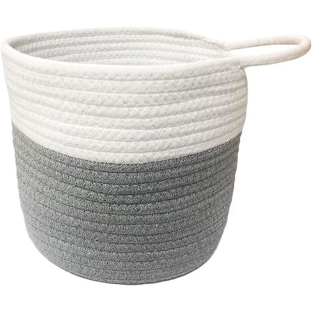 Liten väggmonterad bomullsreps korg, grå och vit vävd förvaringskorg